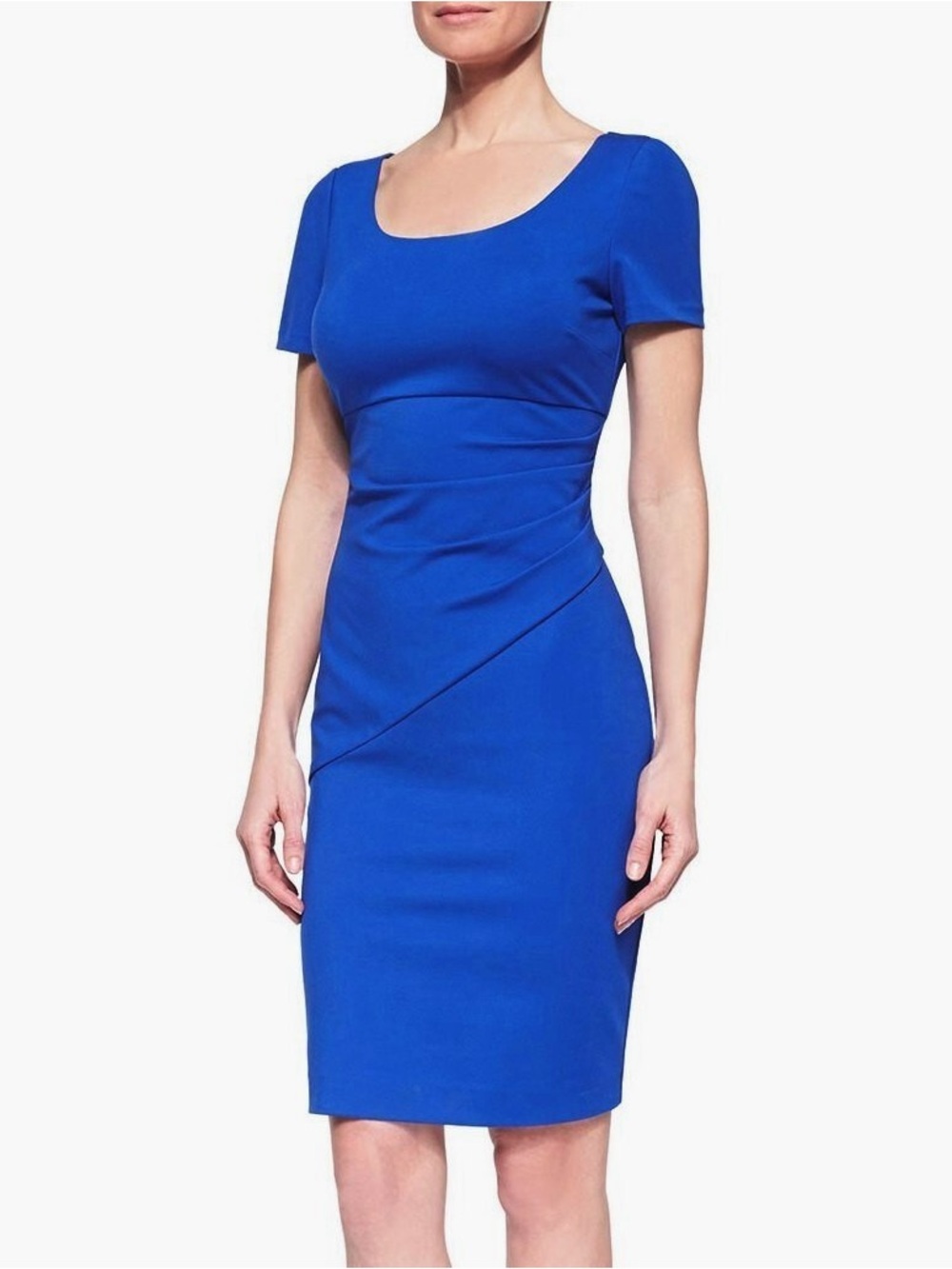 DIANE VON FURSTENBERG DVF BEVINA Pencil Fitted Jersey Dress Ruched Blue US 6